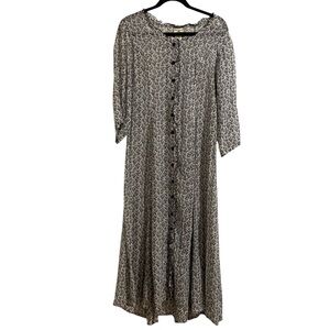 April Cornell Vintage Black White Floral Button Front Maxi Dress Rayon Small